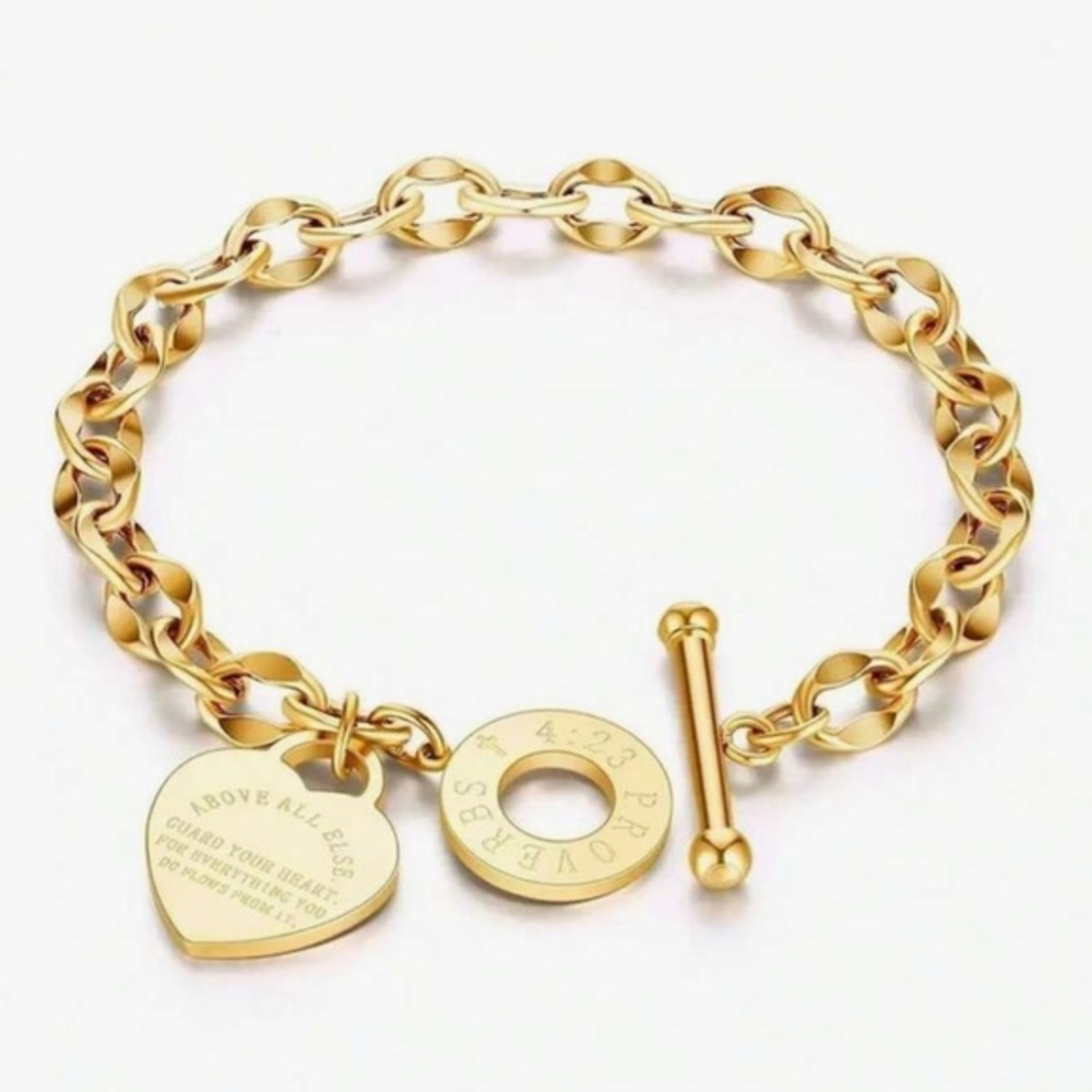 Gold Chain Heart Charm Stainless Steel Bracelet